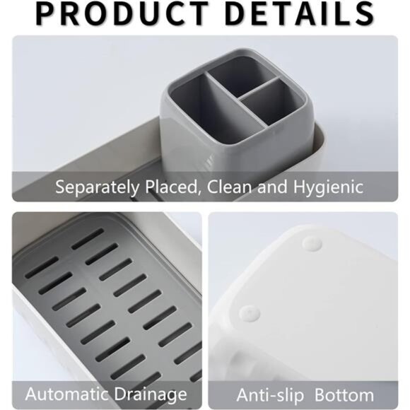 Toothbrush Holder Set Bathroom Countertop Organizer 3 Slots Toothpaste Cup Caddy - Picture 4 of 6